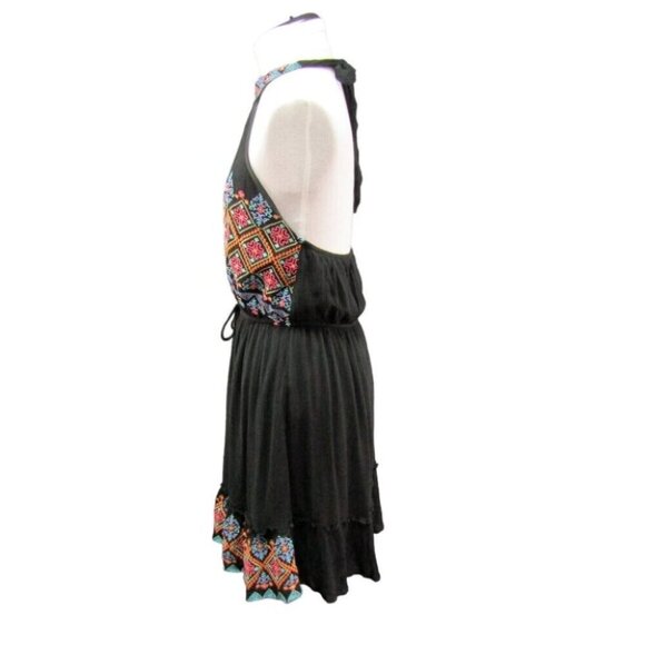 Savanna Jane Black Embroidered Halter Mini Dress Open Back Womens Size M Boho - Picture 8 of 11
